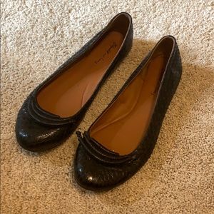 Elizabeth and James reptile embossed black flats
